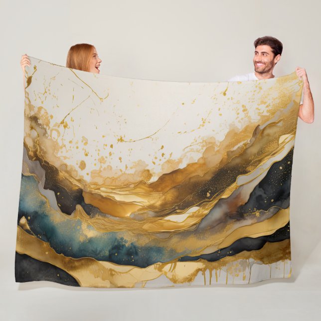 Watercolor Abstract Landscape Painting Gold Fleece Blanket (In Situ)