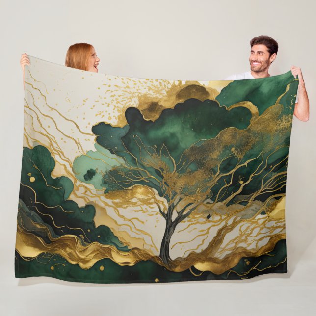 Watercolor Abstract Landscape Painting Gold Fleece Blanket (In Situ)