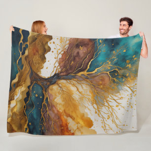 Watercolor Abstract Landscape Painting Gold Fleece Blanket