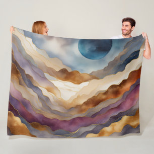 Watercolor Abstract Landscape Painting Gold Fleece Blanket