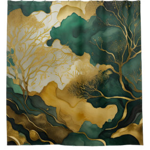 Watercolor Abstract Landscape Painting Gold Shower Curtain
