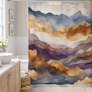 Watercolor Abstract Landscape Painting Gold Shower Curtain