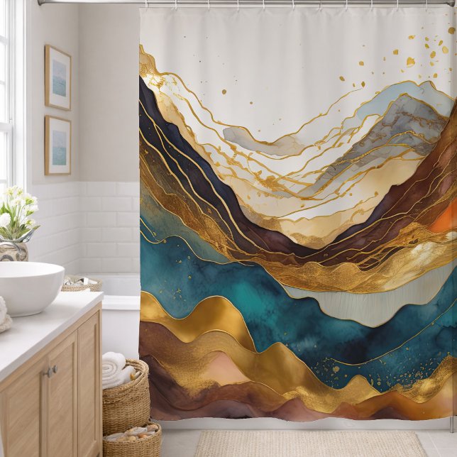 Watercolor Abstract Landscape Painting Gold Shower Curtain (Creator Uploaded)