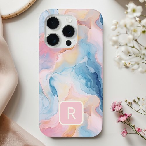 Watercolor Abstract Marble Cotton Sky iPhone 15 Pro Case