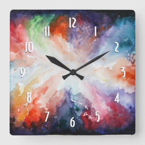 Watercolor Abstract Modern Art Color Clouds Square Square Wall Clock