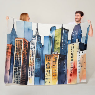 Watercolor Abstract Modern Painting Cityscape Fleece Blanket