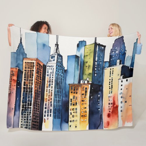 Watercolor Abstract Modern Painting Cityscape Fleece Blanket