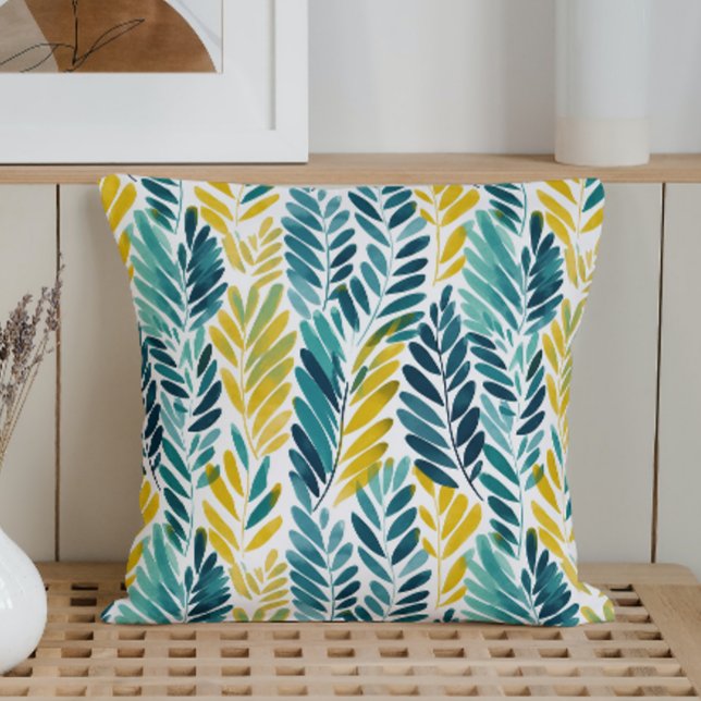 Watercolor Abstract Modern Spring Foliage Throw Pillow (Creator Uploaded)