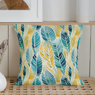 Watercolor Abstract Modern Spring Foliage Throw Pillow