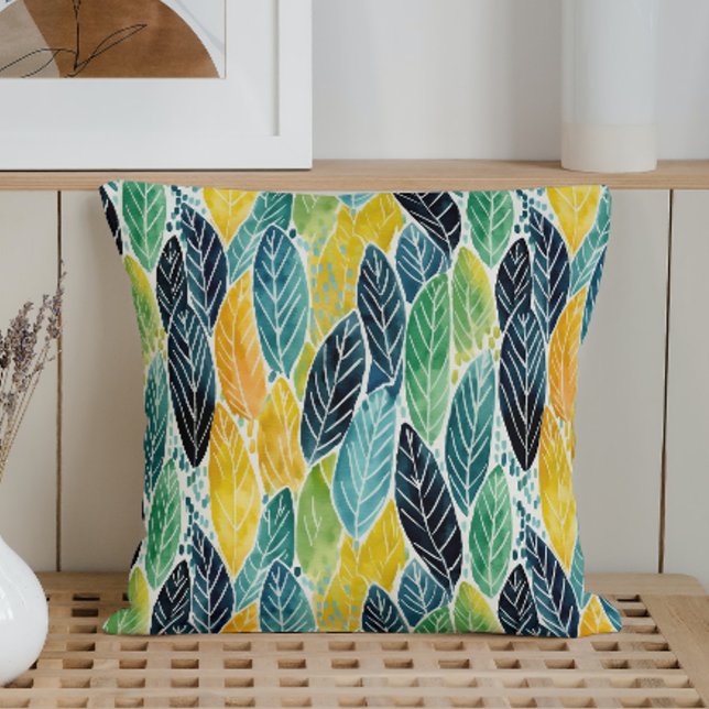 Watercolor Abstract Modern Spring Foliage Throw Pillow (Creator Uploaded)