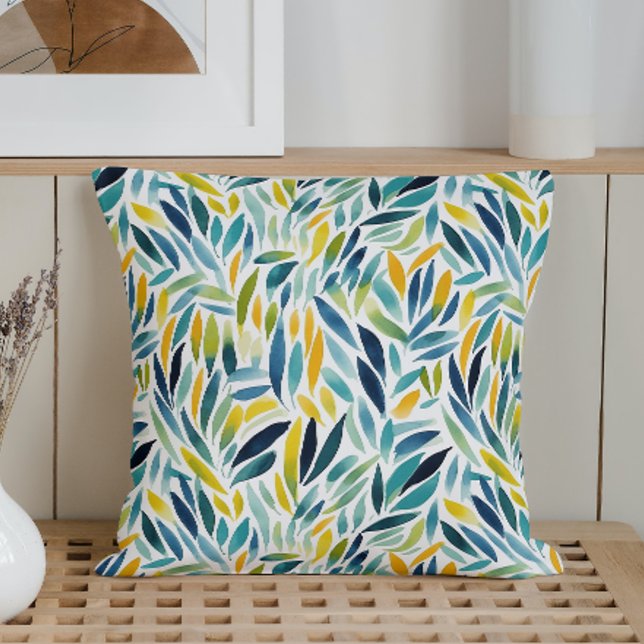 Watercolor Abstract Modern Spring Foliage Throw Pillow (Creator Uploaded)