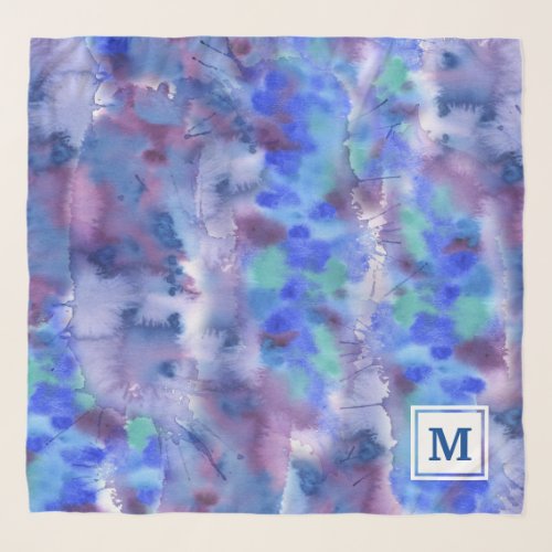 Watercolor Abstract Monogram Hand_Painted Blue Pur Scarf