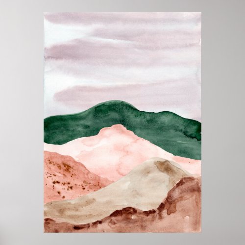 Watercolor abstract mountain landscape Modern art Poster