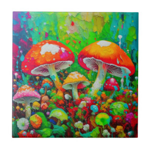 Watercolor Abstract Mushrooms Ceramic Tile