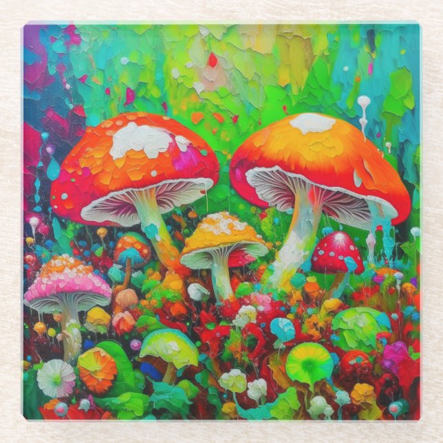 Watercolor Abstract Mushrooms  Glass Coaster (Front)