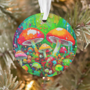 Watercolor Abstract Mushrooms Ornament