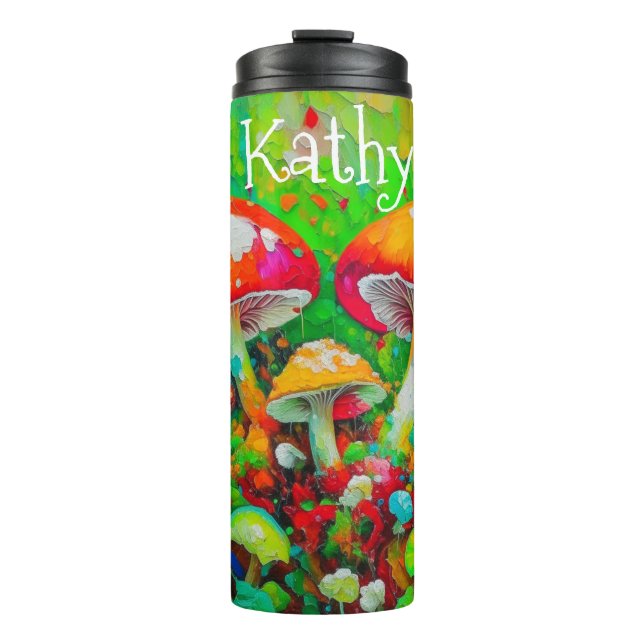 Watercolor Abstract Mushrooms Personalized Thermal Tumbler (Front)