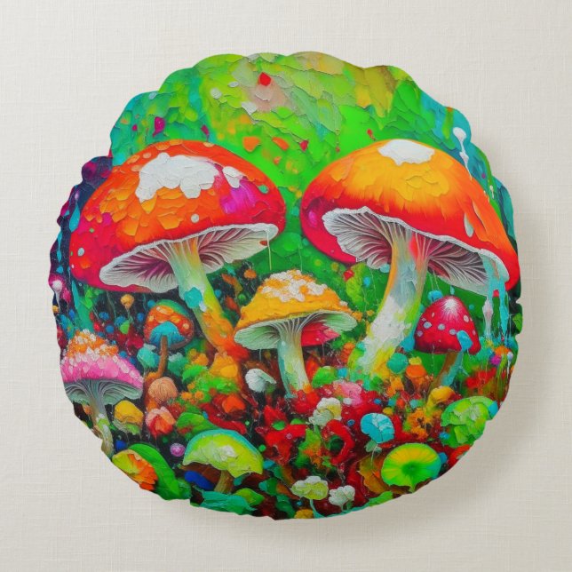 Watercolor Abstract Mushrooms  Round Pillow (Front)