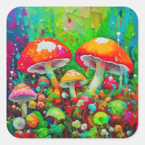 Watercolor Abstract Mushrooms  Square Sticker