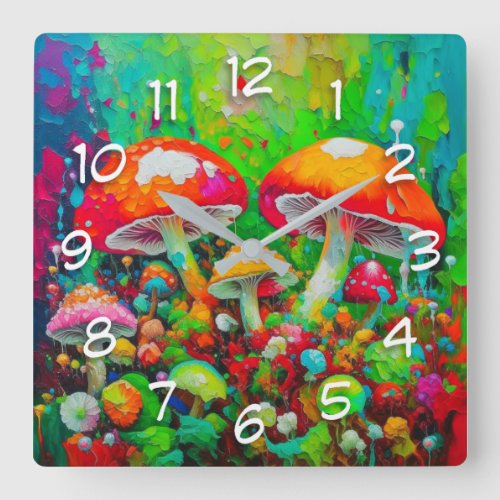 Watercolor Abstract Mushrooms  Square Wall Clock