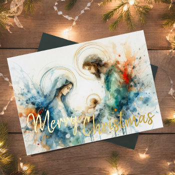 Watercolor Abstract Nativity Scene Foil Holiday Card by TailoredType at Zazzle
