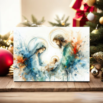 Watercolor Abstract Nativity Scene Holiday Card by TailoredType at Zazzle