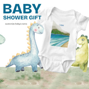 Watercolor Abstract Ocean View Personalize Name Baby Bodysuit