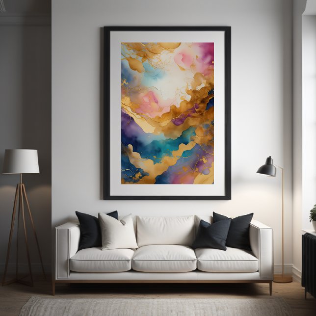 Watercolor Abstract Organic Painting Gold 2:3 Poster (Shown larger than 24x36)
