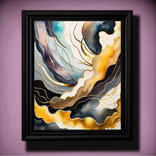 Watercolor Abstract Organic Painting Gold 45 Poster