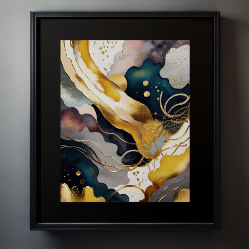 Watercolor Abstract Organic Painting Gold 45 Poster