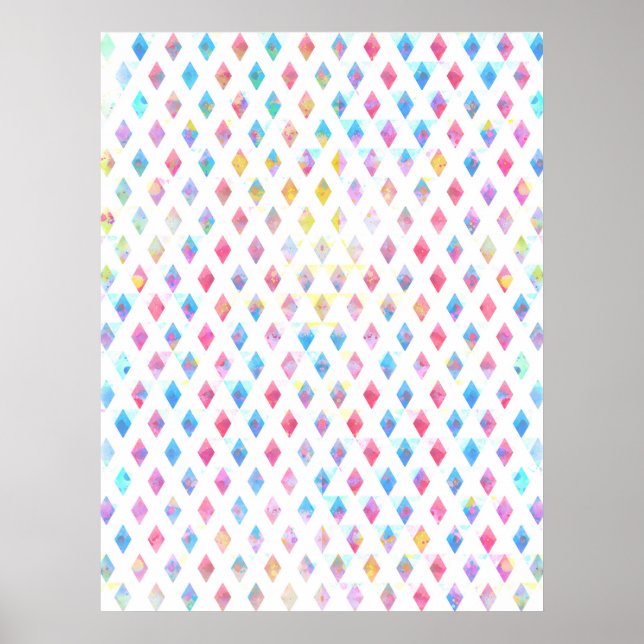 watercolor abstract paint diamond shapes pattern poster (Front)