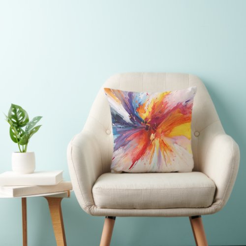 Watercolor Abstract Paint Explsion Throw Pillow