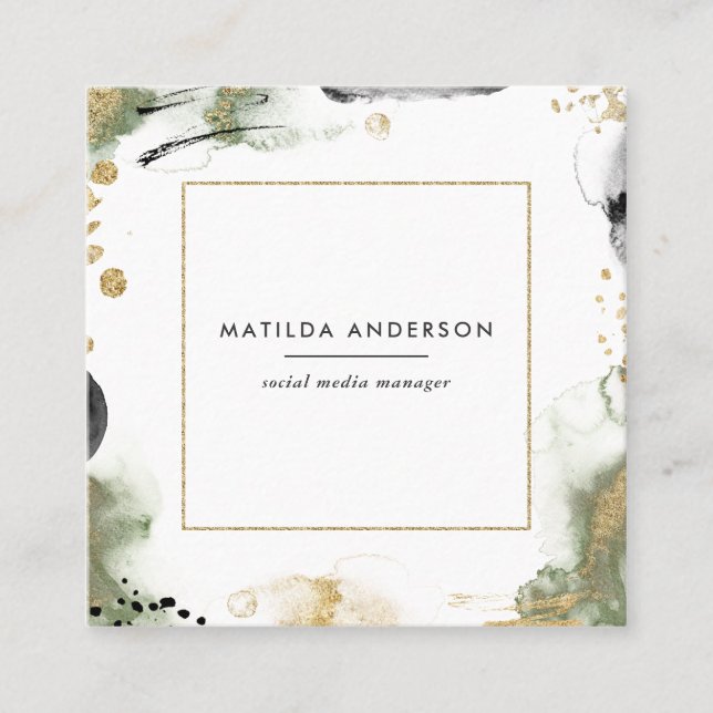 Watercolor abstract painted modern square business card (Front)