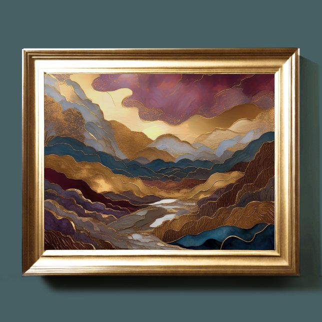 Watercolor Abstract Painting Gold Purple Blue II Poster (Creator Uploaded)