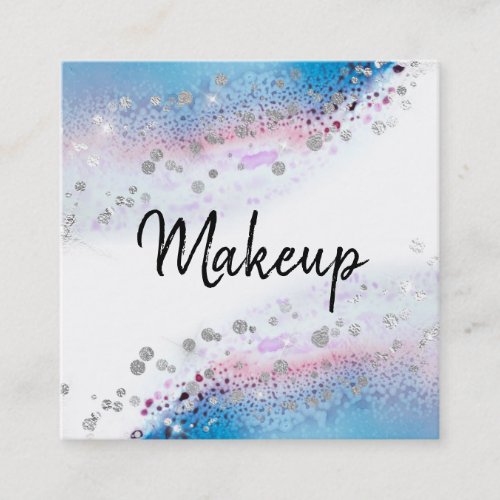  Watercolor Abstract Pastel Glitter Blue Square Business Card