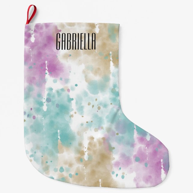 Watercolor Abstract Personalized Large Christmas Stocking (Front)