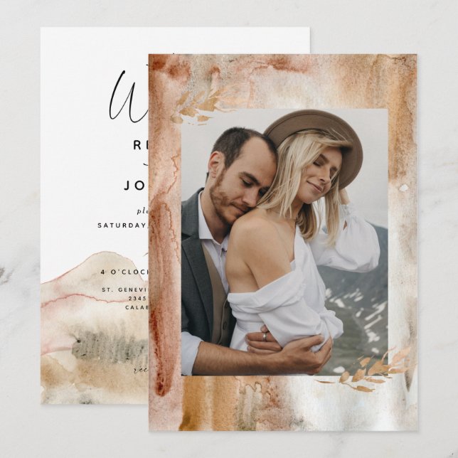 Watercolor Abstract Photo Mountain Wedding Invitation (Front/Back)