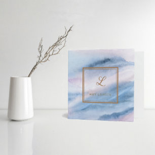 Watercolor Abstract Pink Blue Marble Monogram 3 Ring Binder