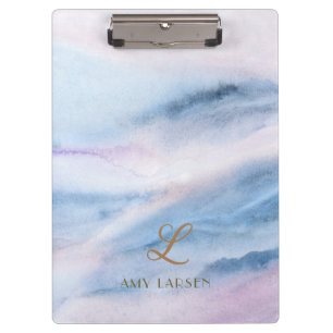 Watercolor Abstract Pink Blue Marble Monogram Clipboard
