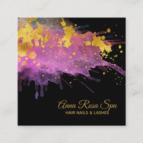  Watercolor Abstract Pink Gold Luxe Glam Bold Square Business Card