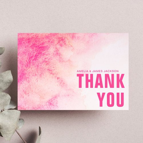Watercolor Abstract Pink Wedding Thank You Cards