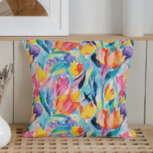 Watercolor Abstract Pop Art Blossoms Throw Pillow