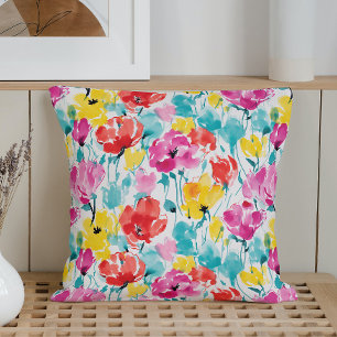 Watercolor Abstract Pop Art Blossoms Throw Pillow
