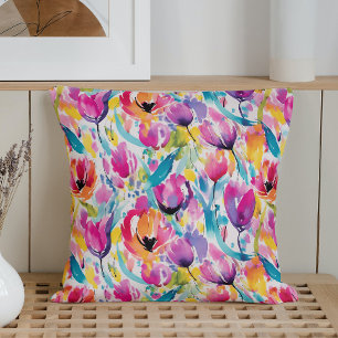 Watercolor Abstract Pop Art Blossoms Throw Pillow