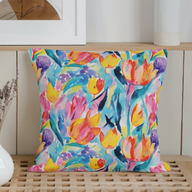 Watercolor Abstract Pop Art Blossoms Throw Pillow (Creator Uploaded)