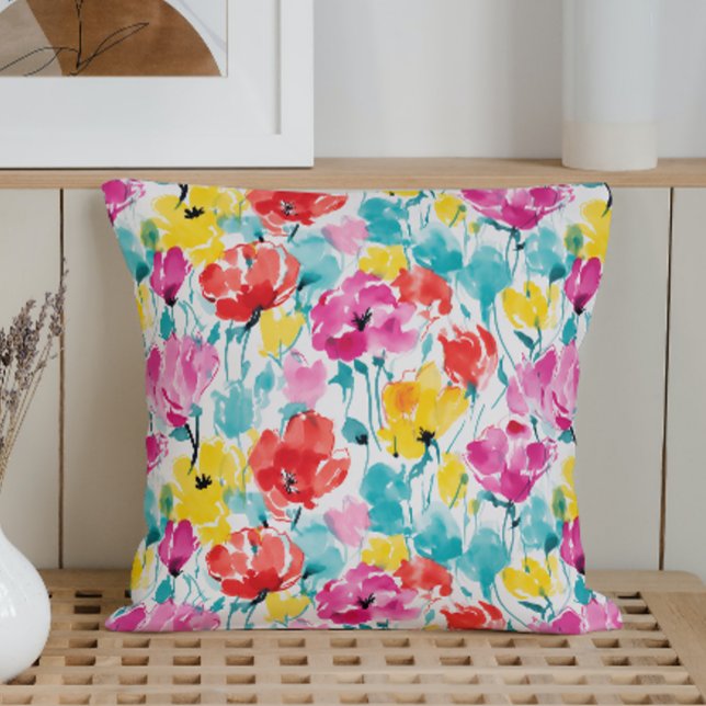 Watercolor Abstract Pop Art Blossoms Throw Pillow (Creator Uploaded)
