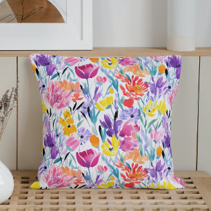 Watercolor Abstract Pop Art Blossoms Throw Pillow