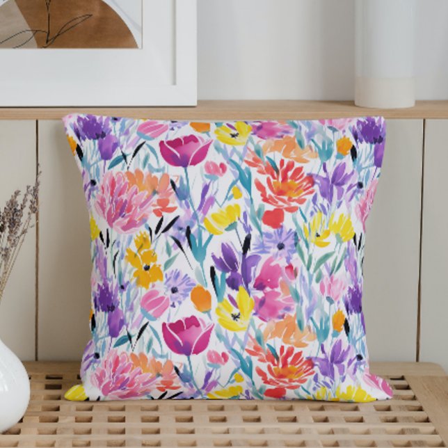 Watercolor Abstract Pop Art Blossoms Throw Pillow (Creator Uploaded)