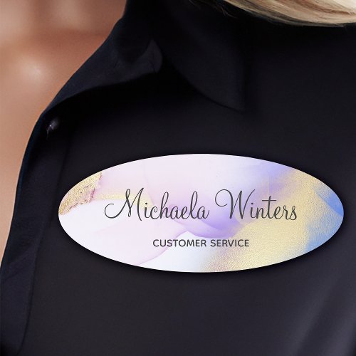 Watercolor Abstract Purple Gold Elegant Customized Name Tag