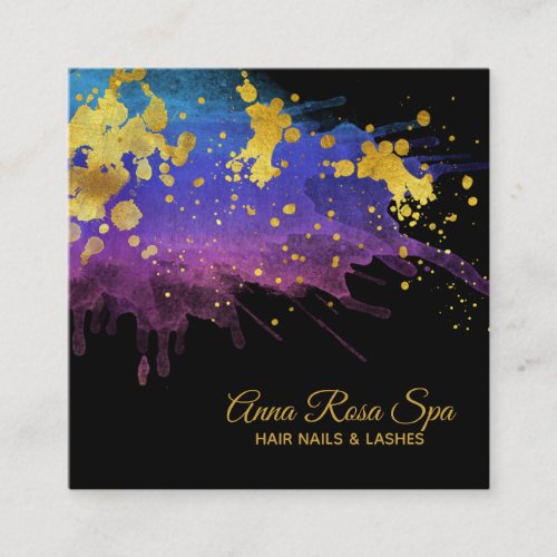  Watercolor Abstract Purple Gold Luxe Glam Bold Square Business Card